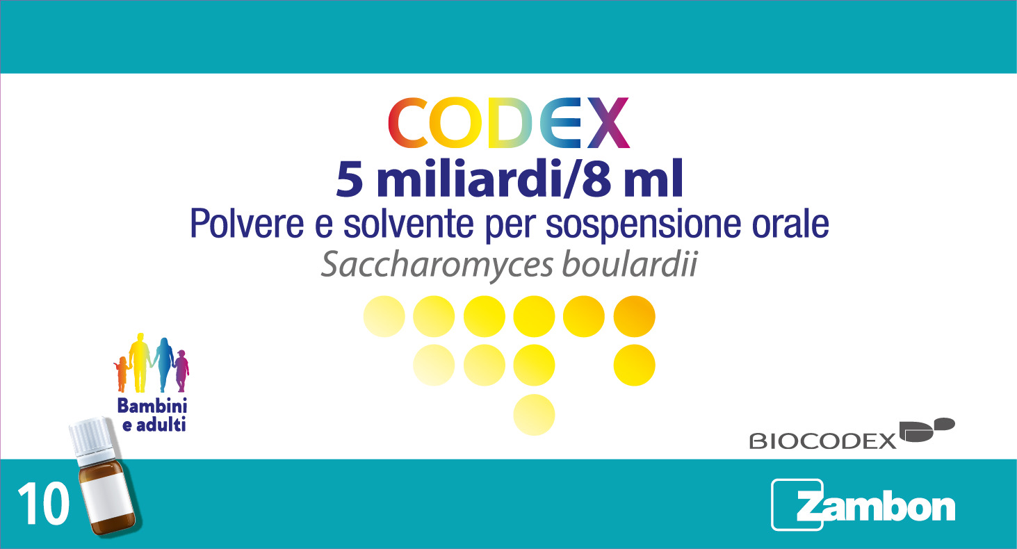 Codex 5 miliardi/8 ml polvere e solvente per sospensione orale  saccharomyces boulardii