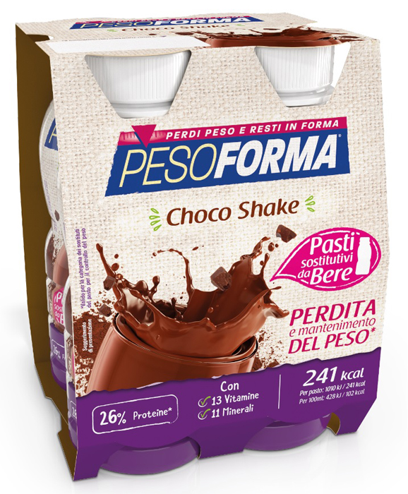 Pesoforma Choco Shake, Pasti Sostitutivi da Bere, per Rimettersi in Forma e Tenere Sotto controllo il Peso, al Gusto di Cioccolato, in Pratica Bottiglietta Monouso, 241 Calorie, confezione da 4-image