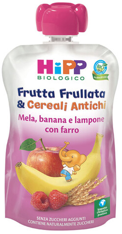 HIPP BIO FRUTTA FRULLATA&CEREALI ANTICHI MELA BANANA LAMPONE FARRO 90 G