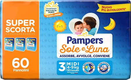 Pampers sole luna trio midi 60 pezzi