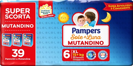 Pampers sole luna mutandina trio xl 39 pezzi