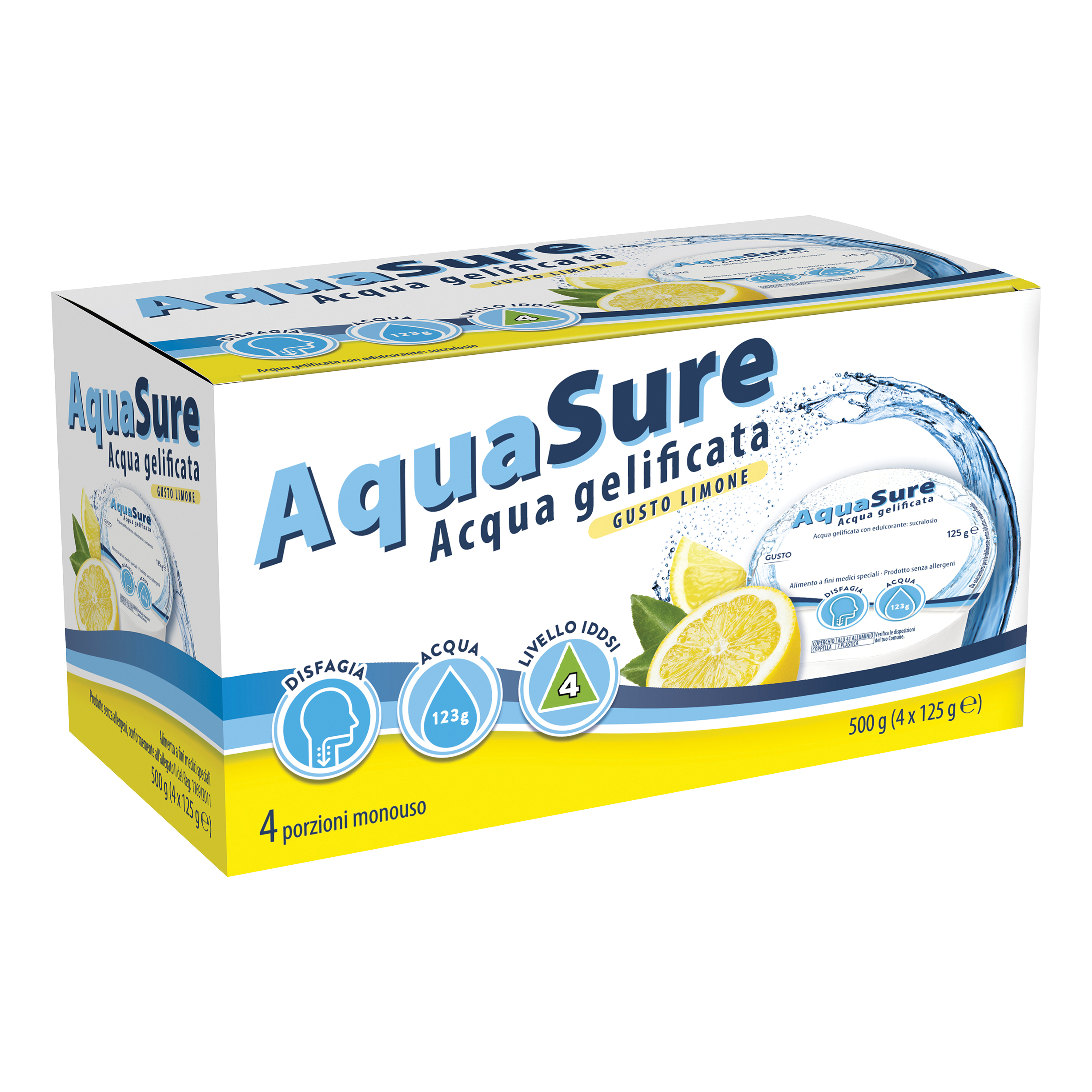 Aquasure acqua gelificata limone edulcorata multipack 4 pezzi da 125 g