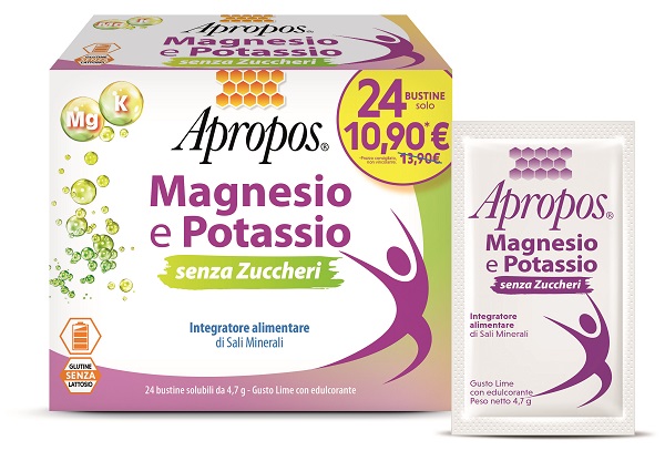 Apropos magnesio e potassio senza zuccheri 24 bustine gusto lime