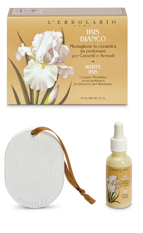 Iris bianco medaglione ceramica profumato cassetti armadi